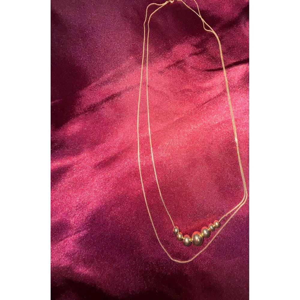 Gold Tone Double Strand Graduated Bead Necklace Layered Box Chain Jewelry